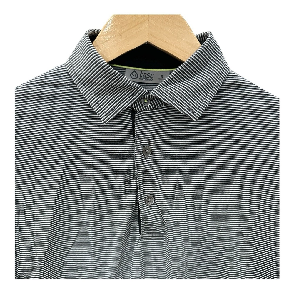 Tasc Performance Golf Polo Shirt Men Small Black Micro Striped Micro Modal Blend